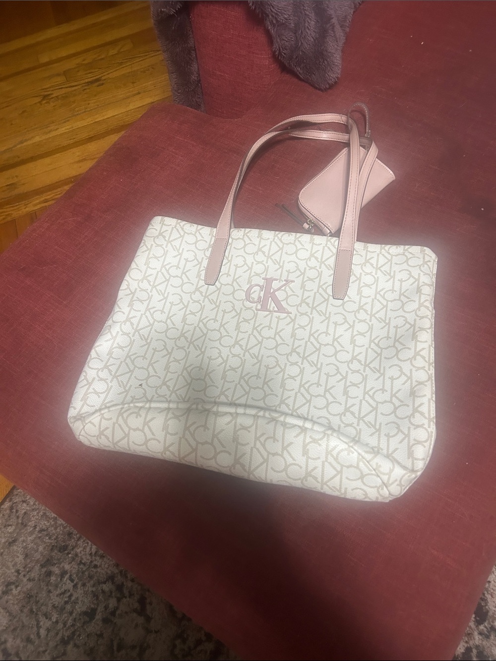 Calvin Klein White and Light Pink CK Logo Tote